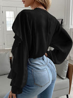 Full Size Ruffle Trim V-Neck Shirt Plus Size