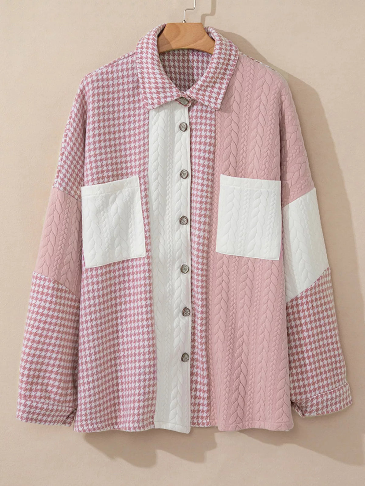 Button DownHoundstooth Color Block Shacket