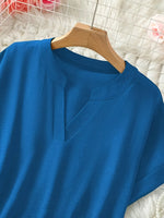Casual Notched Short Sleeve Blouse - Ladyez