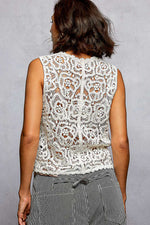 POL Button Down Cropped Crochet Vest with Scalloped Edge