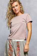 POL Contrast Stitching Round Neck Short Sleeve T-Shirt
