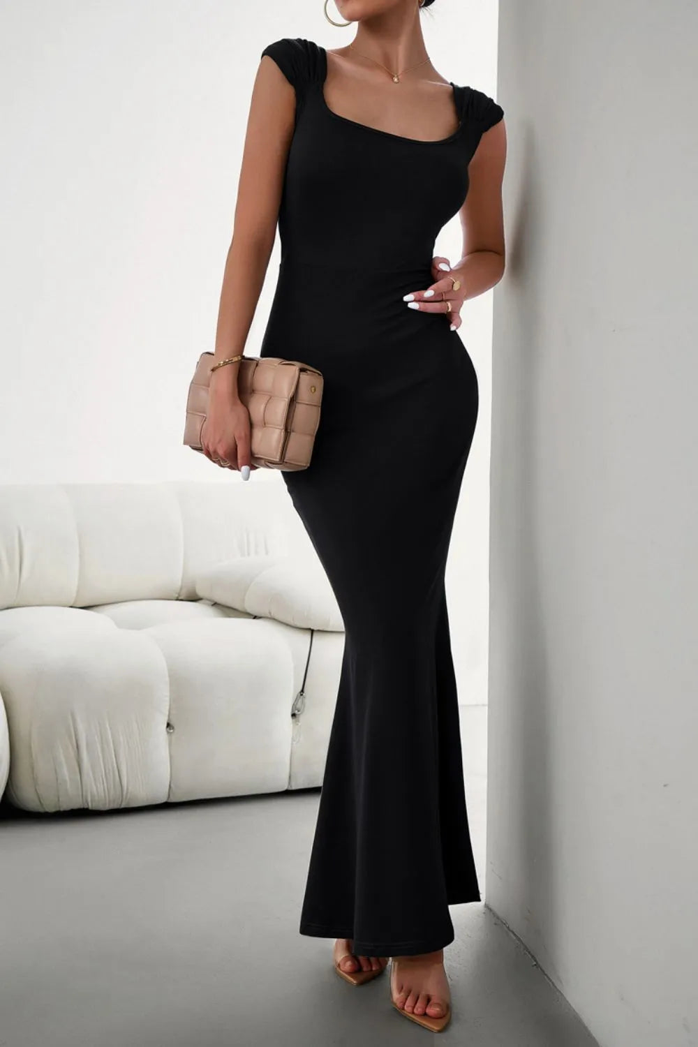 Devine Cap Sleeve Scoop Neck Maxi Dress - Ladyez