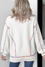 Rainbow Stitching Long Sleeve Relaxed Sweater