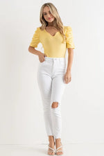 And The Why Shirring Puff Sleeve Bodysuit