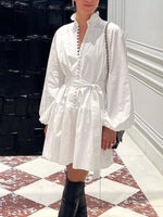 Button-Up Balloon Sleeve Mini Dress