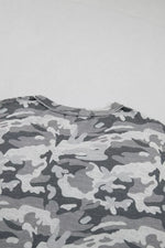 Camouflage Print Raw Edge V Neck Tee
