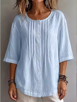 Full Size Texture Round Neck 3/4 Sleeve Blouse Plus Size