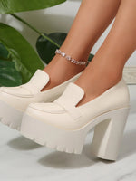 Round Toe Platform Block Heels Pumps - Ladyez