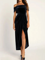 Off-Shoulder Wrap Dress with Side Slit - Ladyez