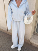 Zip Up Drawstring Hoodie and Pants Set