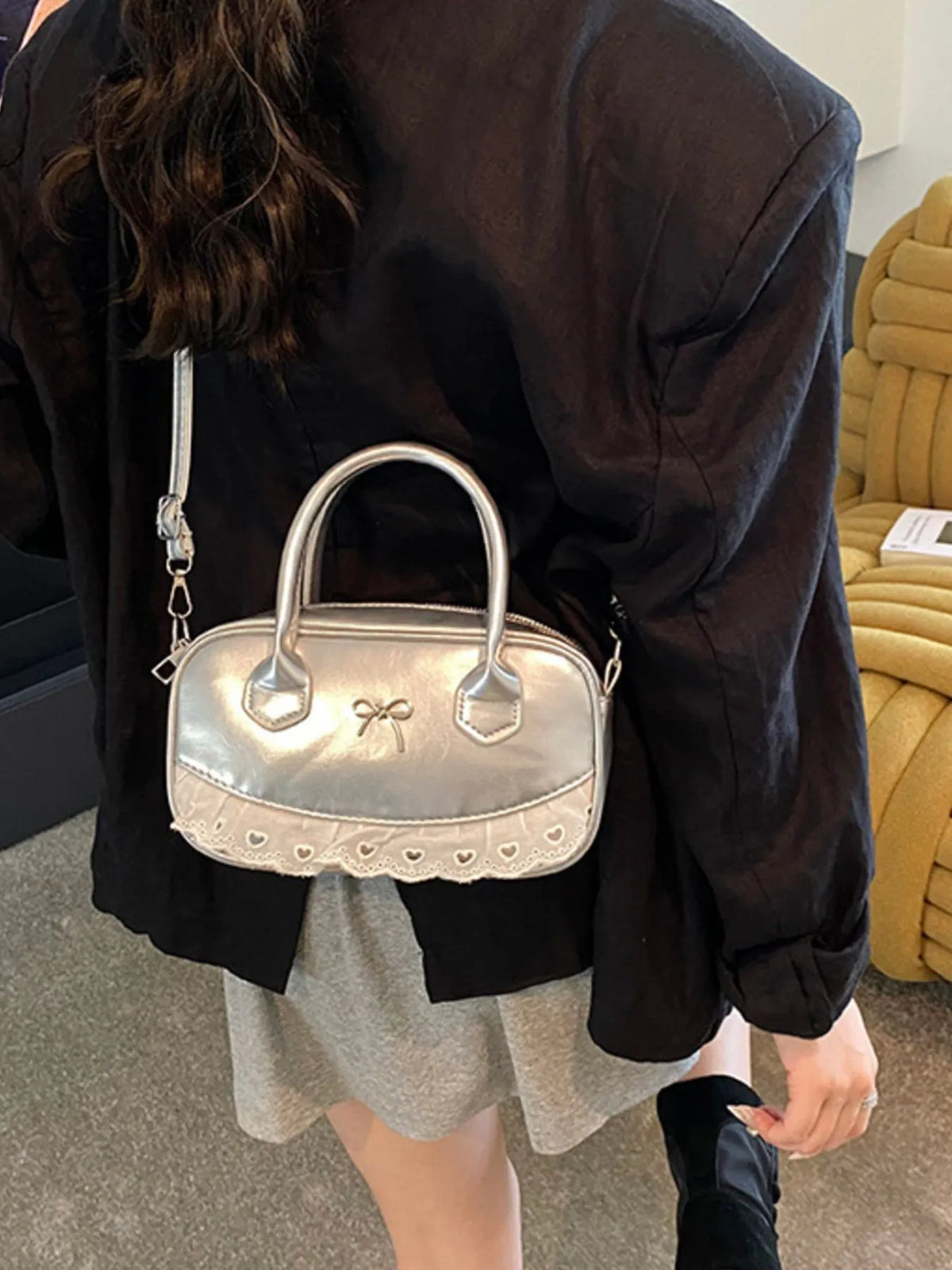 Lace Detail Bow Crossbody Bag
