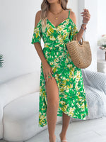 Printed Cold Shoulder Midi Cami Dress