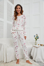 Flamingo Long Sleeve Top and Pants Lounge Set - Ladyez
