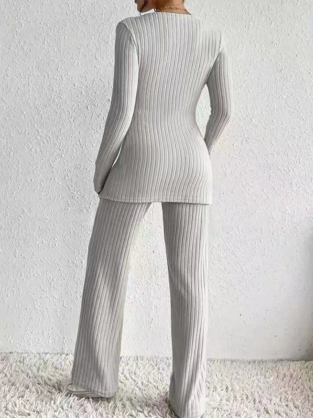 Surplice Long Sleeve Top and Pants Set