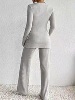 Surplice Long Sleeve Top and Pants Set