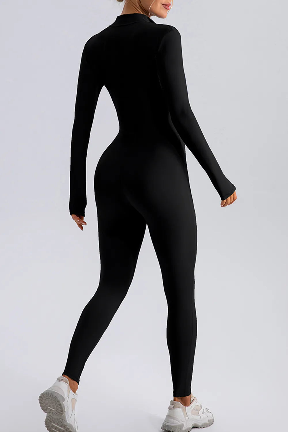 Half Zip Mock Neck Active Jumpsuit - Ladyez