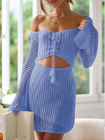 Cutout Lace-Up Long Sleeve Cover Up - Ladyez