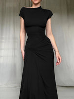 Ruched Slit Cap Sleeve Maxi Dress - Ladyez