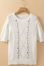 Cable Knit Round Neck Half Sleeve Sweater