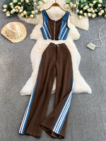 Zip Front Contrast Tank and Side Striped Pants Set