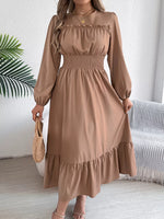 Round Neck Balloon Sleeve Tiered Dress