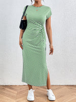 Honey Tied Striped Round Neck Short Sleeve Tee Dress - Ladyez