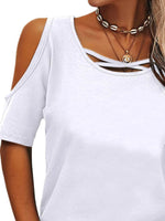 Full Size Crisscross Cold Shoulder Casual T-Shirt Plus Size - Ladyez