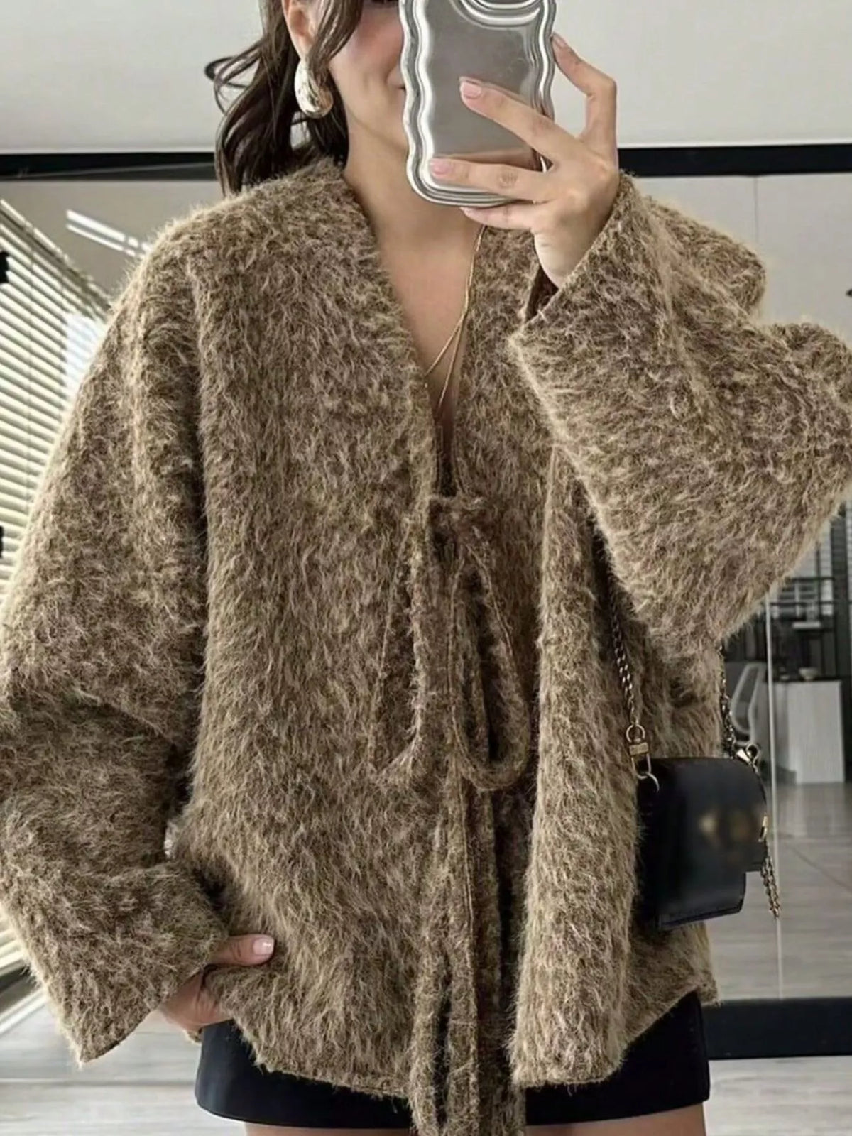 Textured Knit Tie-Front Outerwear