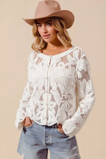 SO ME Button Front Floral Pattern Crochet Lace Cardigan