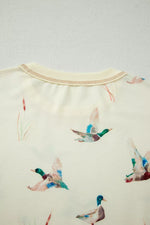 Mallard Duck Print Oversized Tee Drawstring Short Set