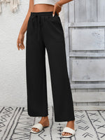 Casual Drawstring Wide Leg Pants