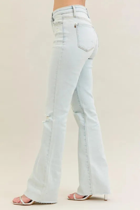 Judy Blue Full Size Destroy & Fray Hem Bootcut Jeans Plus Size - Ladyez