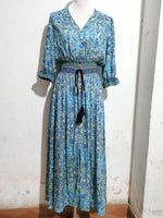 Paisley Print Half Sleeve Slit Midi Dress