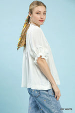 Umgee Smocked Yoke Blouse with Ruffle Sleeves