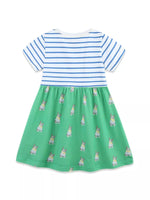 Children's Striped Dog Print Short Sleeve Dress