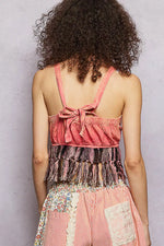 POL Lace-Up Fringe Hem Tank with Lace Detail
