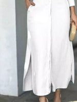 Side Slit Long Sleeve Shirt Dress