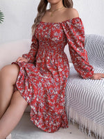 Floral Print Long Sleeve Square Neck Midi Dress