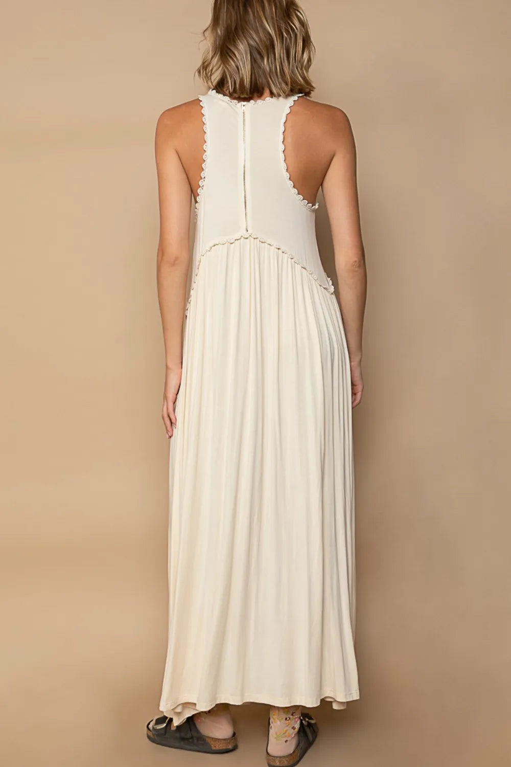 POL Sleeveless Back Zipper Front Slit Maxi Dress - Ladyez