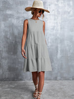 Tiered Round Neck Sleeveless Mini Tank Dress - Ladyez