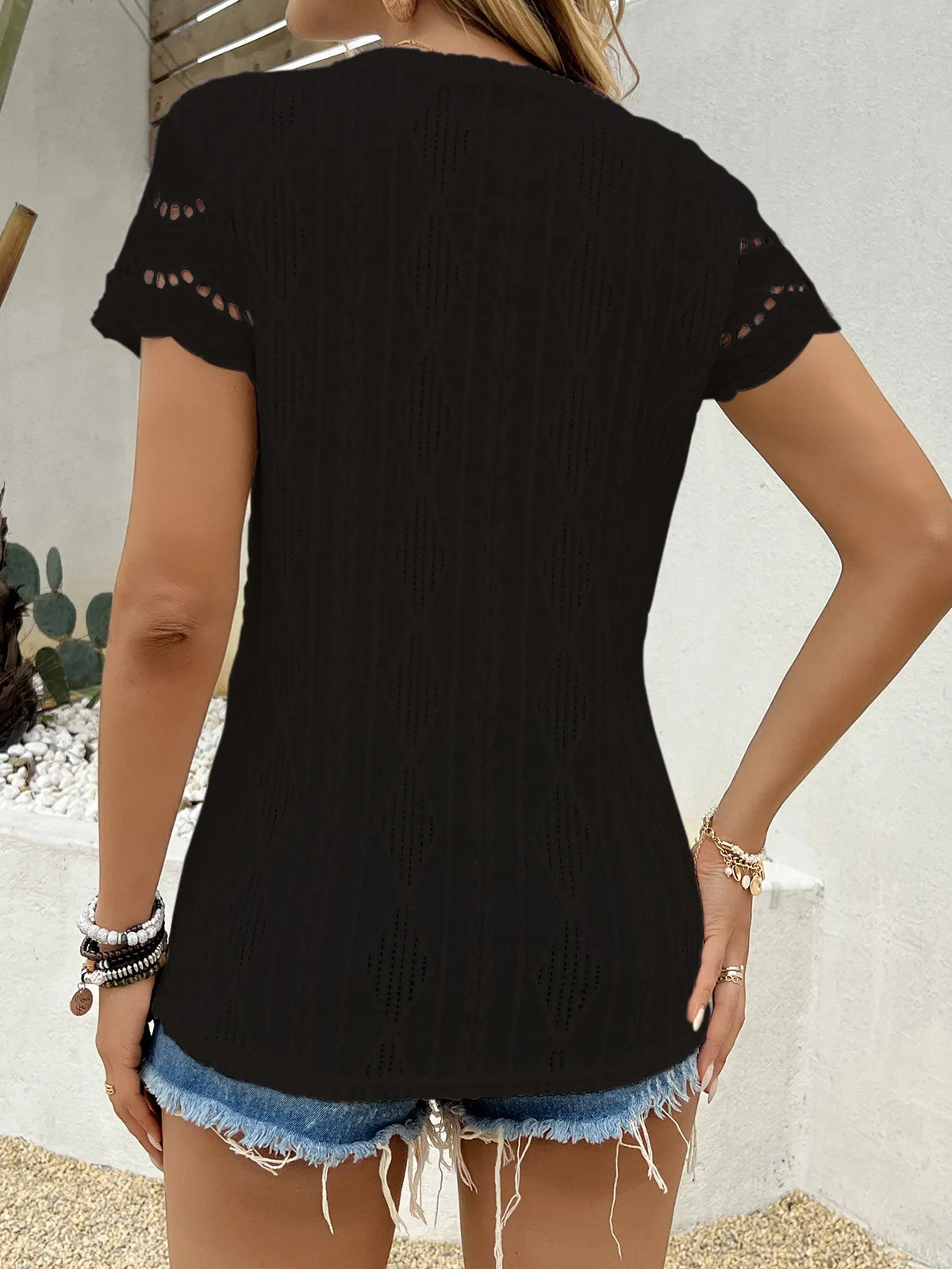 Crochet Lace Short Sleeve T-Shirt - Ladyez
