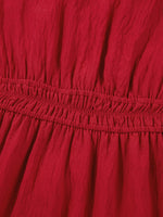 Contrast Embroidered Detail Cinched Waist Tiered Long Sleeve Maxi Dress
