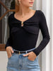 Ruched Long Sleeve Top with Keyhole Detail