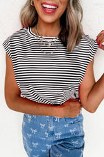 Striped Round Neck Cap Sleeve T-Shirt