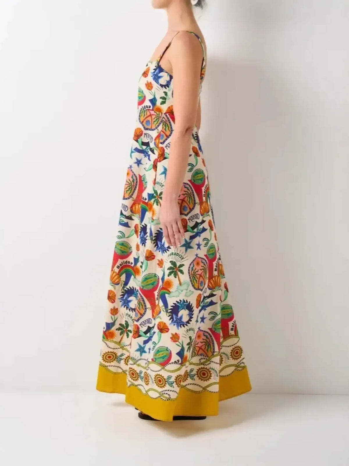 Printed Square Neck Maxi Cami Dress - Ladyez