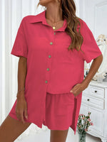 Honey Button Up Half Sleeve Top and Shorts Set