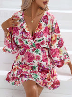 Floral Print Layered Ruffle Hem Mini Dress