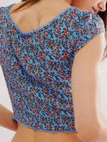 Floral Print Cap Sleeve Cropped Top