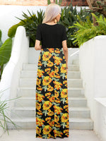 Printed Round Neck Short Sleeve Maxi Dress - Ladyez
