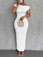 Textured Single Shoulder Bodycon Maxi Dress - Ladyez